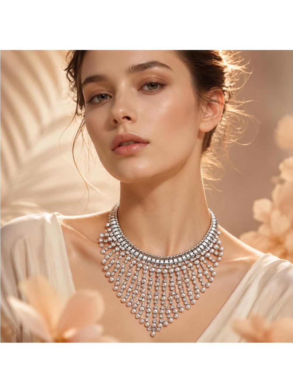 Edgy Gold Multi Layer Chain Choker, Rhinestone Embellished Bib Collar Necklace,